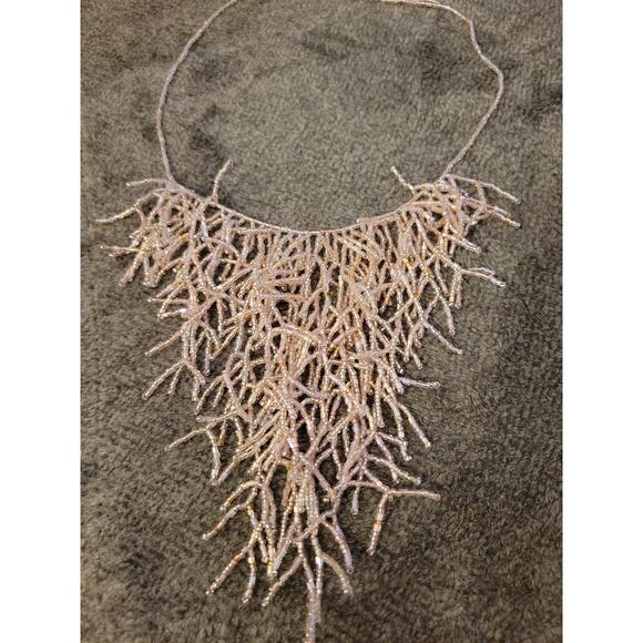 Hand-Made Light Pink Beaded Multiple Strands Boho Bib Necklace 20 inches - Picture 2 of 5